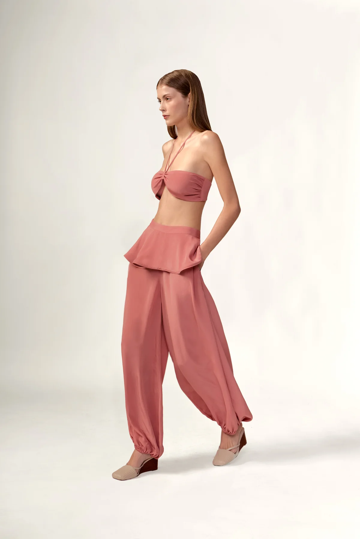 Solid Pelplum Balloon Pants