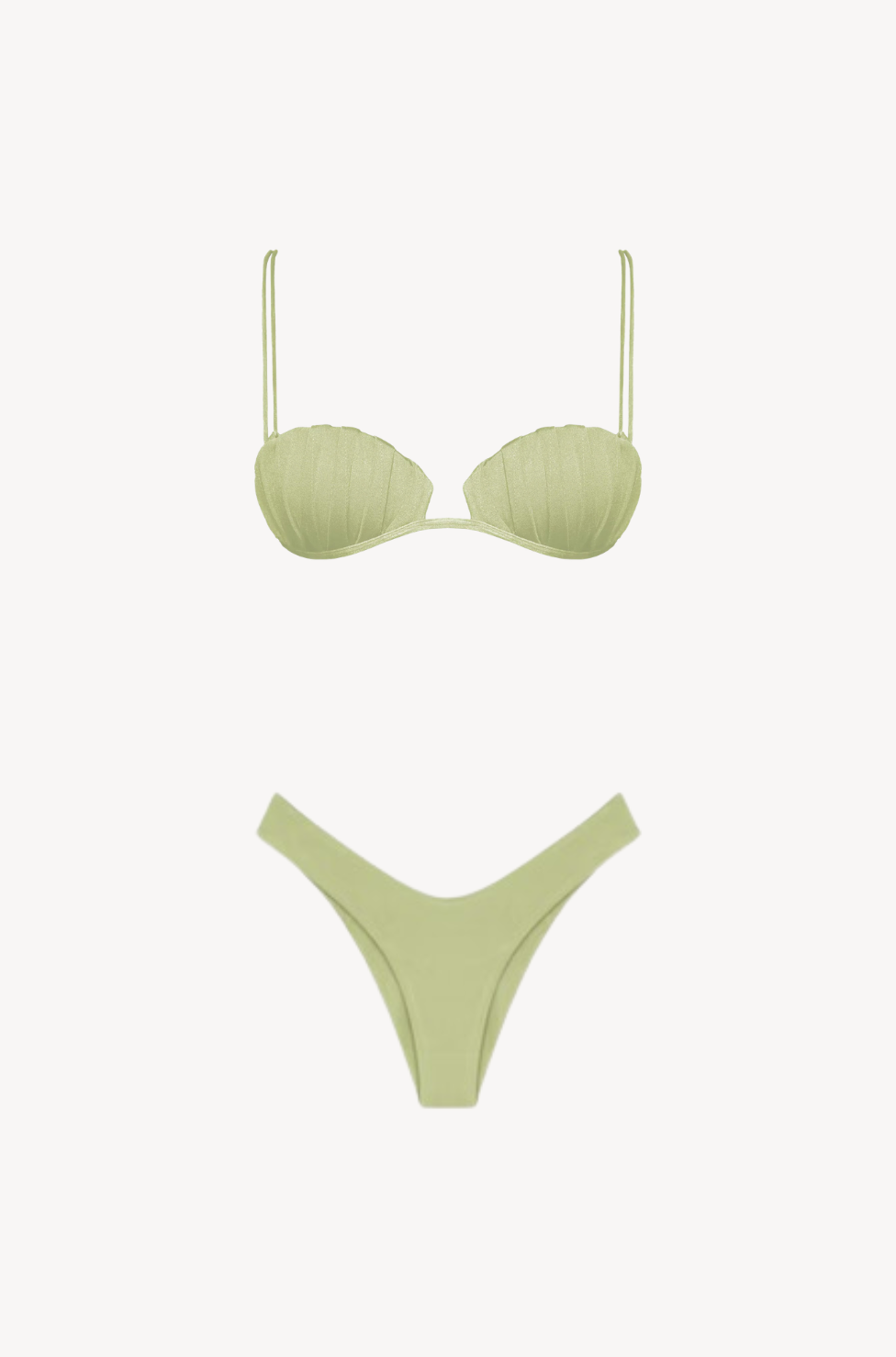 Green Shell Bikini Set by Ostra — luxury green bikini with shell-inspired print