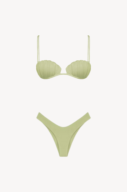 Green Shell Bikini Set by Ostra — luxury green bikini with shell-inspired print