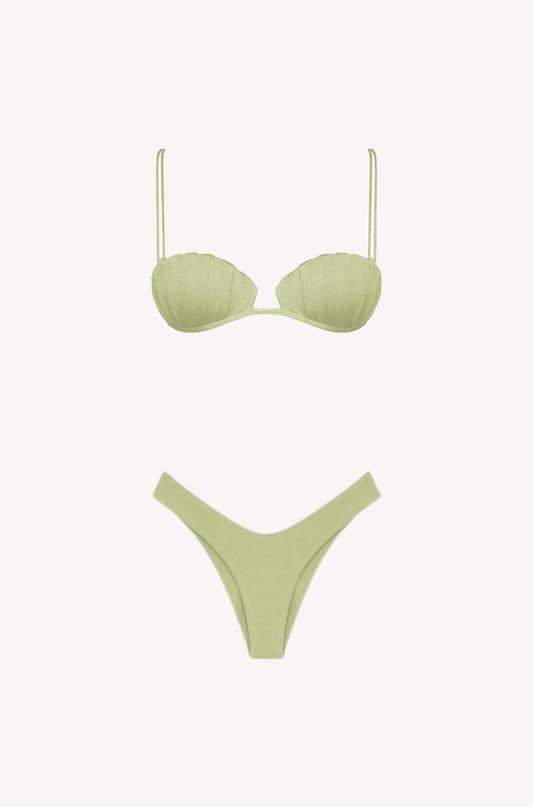 Green Shell Bikini Set by Ostra — luxury green bikini with shell-inspired print