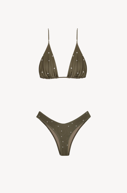 Triangle Polka Dot Bikini Set by Ostra — playful polka dot triangle bikini