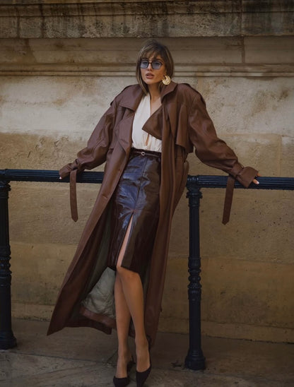 Long Leather Trench Coat