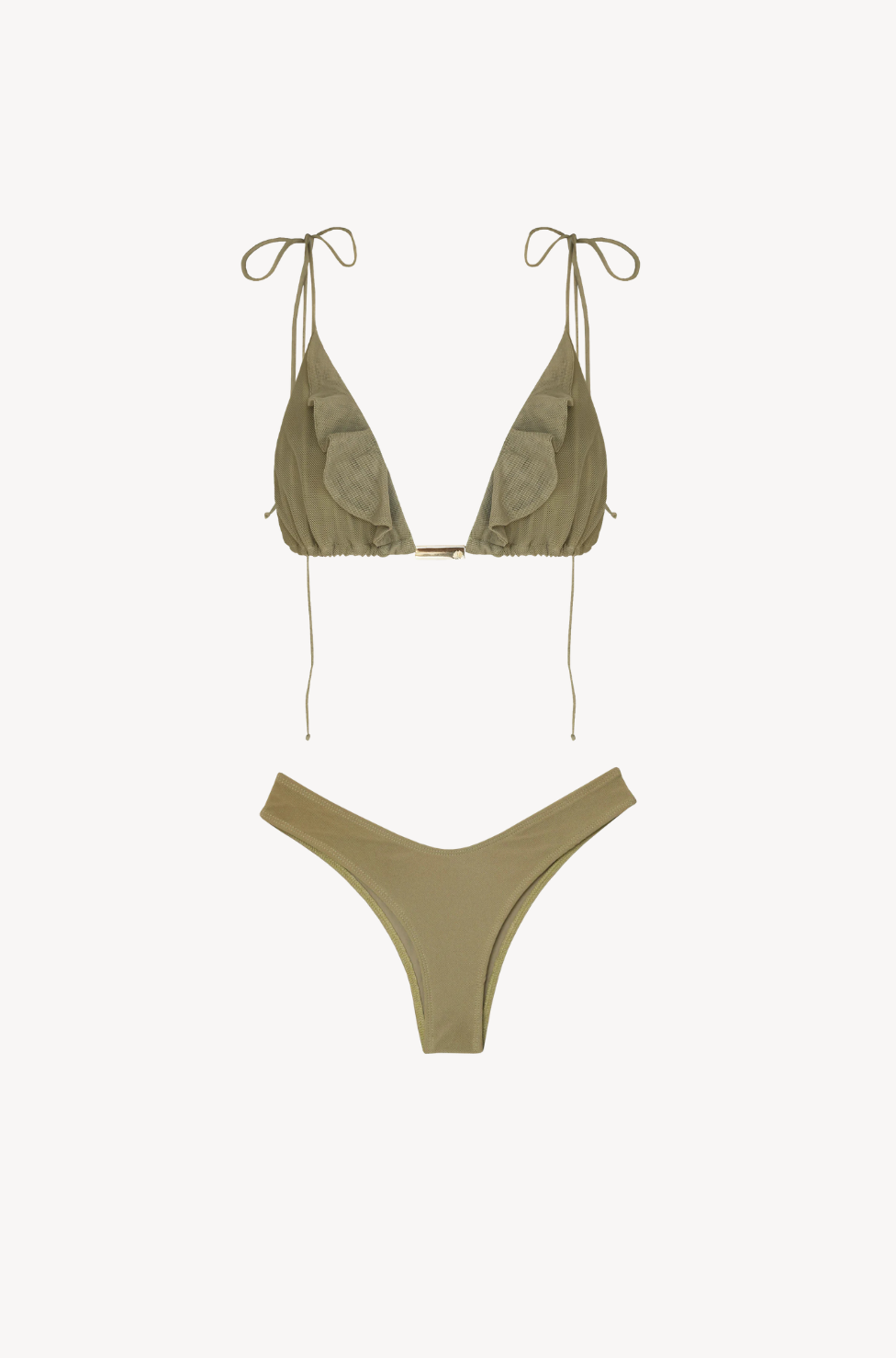 Ruffled Triangle Bikini Set by Ostra — luxury triangle bikini with ruffle accents