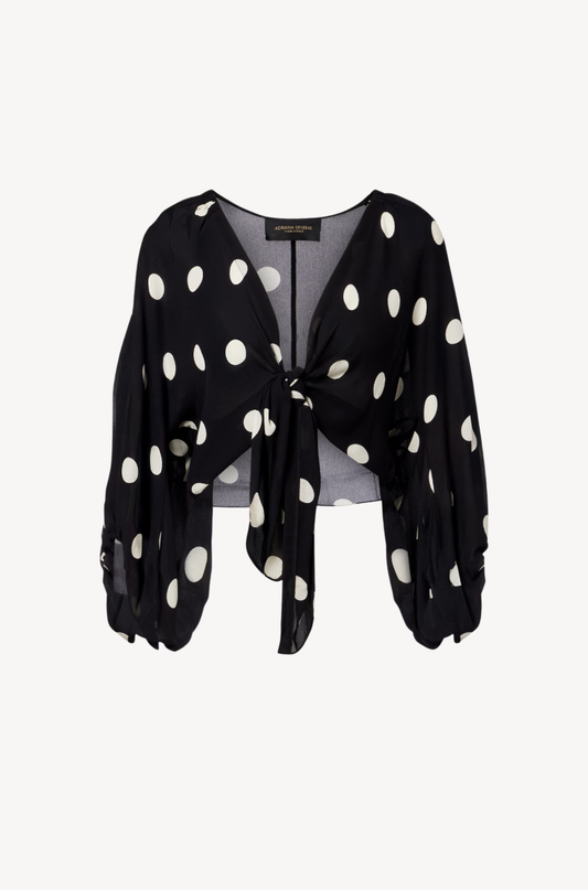 Polka Dots Front-Tie Top by Adriana Degreas — polka dot crop top with front-tie detail