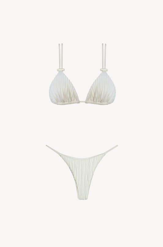 Nervura Triangle Set in Off-White by Ostra — luxury ribbed bikini in off-white