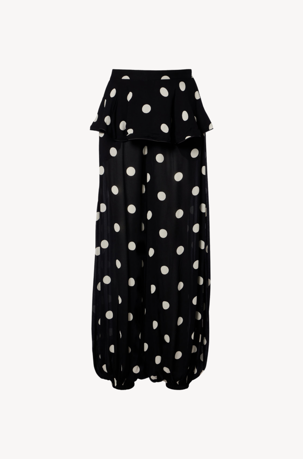 Polka Dots Peplum Maxi Pants by Adriana Degreas — playful polka dot wide-leg resort pants