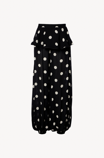 Polka Dots Peplum Maxi Pants by Adriana Degreas — playful polka dot wide-leg resort pants