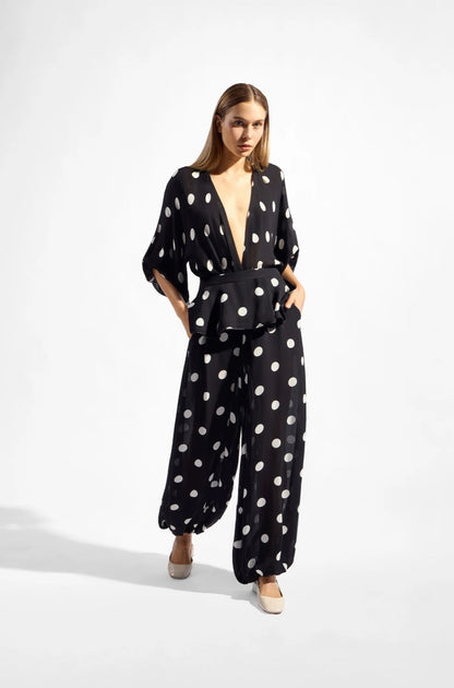 Polka Dots Peplum Maxi Pants
