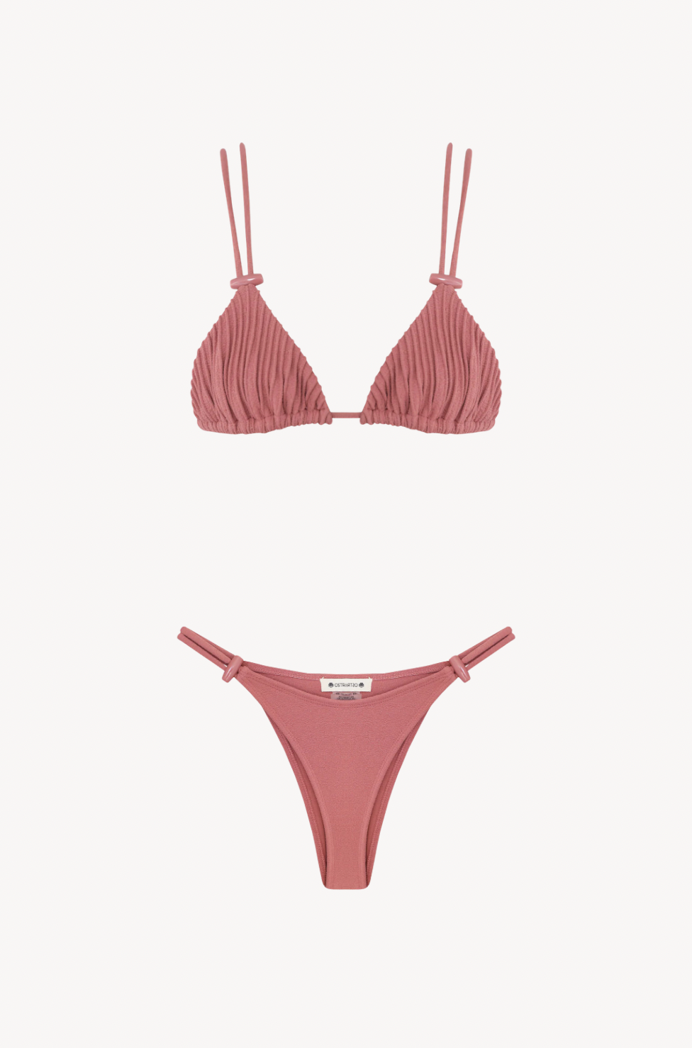 Nervura Triangle Set in Grena Pink by Ostra — luxury pink ribbed bikini