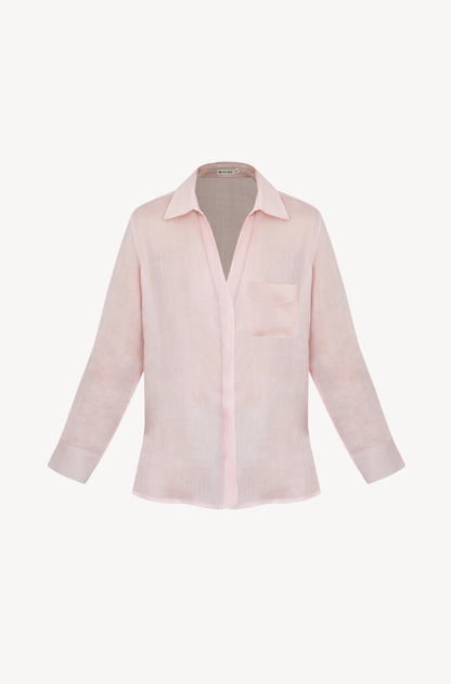 Pink Linen Shirt by Ostra — luxury pink linen resort shirt from Brazil