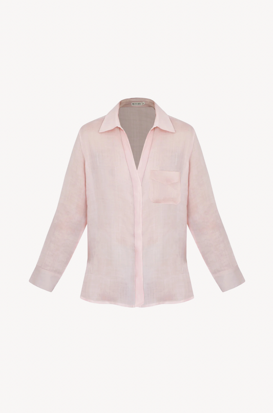 Pink Linen Shirt by Ostra — luxury pink linen resort shirt from Brazil